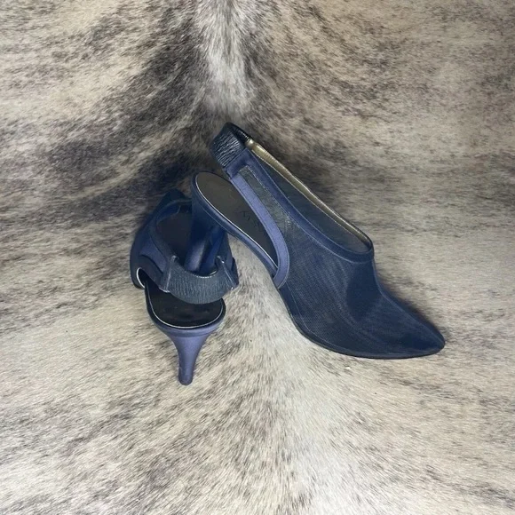 Yves Saint Laurent Womens Vintage Shoes Blue Mesh Slingback Heels Size 6